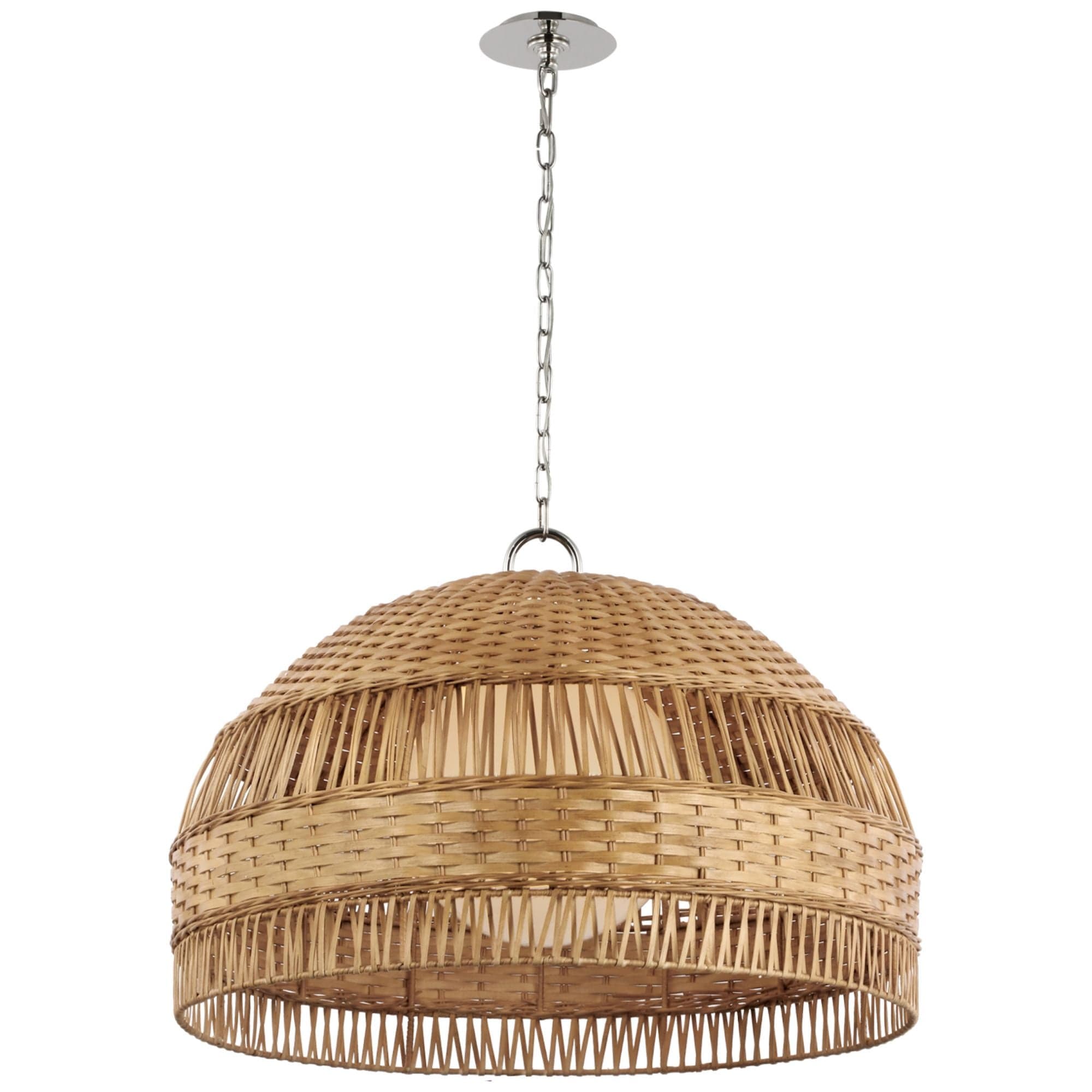 Marie Flanigan Whit Extra Large Dome Hanging Shade in Polished Nickel and Natural Wicker Ceiling Light W30.75" x H21.25"
