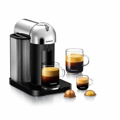 Nespresso Vertuo Chrome Coffee Maker and Espresso Machine by Breville: Removable Reservoir, 12 Capsules, Automatic Shut-Off
